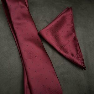 Hollywood Suits Tie And Handkerchief Set Deep Red & Blue Polka Dots
